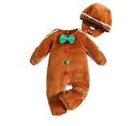 Springcmy Tout-petit Bébé Garçon Fille Combinaison en une pièce Homme de pain d'épices avec nœud papillon et capuche pour l'automne et l'hiver Mon premier Noël avec chapeau, a-marron, 18-24 mois