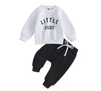 Springcmy Vêtements pour bébé garçon - Sweat-shirt à col rond à manches longues avec imprimé tracteur et pantalon avec cordon de serrage - Tenue d'automne et d'hiver, Little Dude Blanc, 0-6 mois