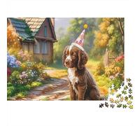 Springer Spaniel Carton Springer Spaniel avec Un Chapeau d'anniversaire Puzzle Premium Anti-Ennui Décoration d'intérieur 70x50cm/1000 pièces