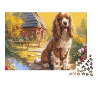 Springer Spaniel Carton Springer Spaniel dans Un Village ensoleillé avec des Fleurs Puzzle Classique Cadeau Secret de Noël de Collection 52x38cm/1000 pièces