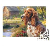 Springer Spaniel Jeu De Puzzle Vue chaleureuse sur Une clôture 1000 Éléments Carton Épais pour Débutants Résistant À La Déchirure Anti-Stress Nouveau Modèle Idée Cadeau Parfaite 70x50cm/1000pcs