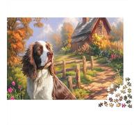 Springer Spaniel Paperboard Spaniel with Bone on Fence Classic Jigsaw Puzzle Interactive Boredom Buster 38x26cm/1000pcs
