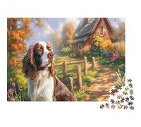Springer Spaniel Papier épais Springer Spaniel dans Un Champ d'automne avec des Fleurs Lot de Puzzles Entraînement cérébral pour Personnes âgées Cadeau Secret de Noël 52x38cm/1000 pièces