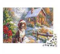 Springer Spaniel Papier Premium Springer Spaniel avec Un Chapeau de Père Noël en Hiver Puzzle DIY Cadeau de Noël Stimulant mentalement 52x38cm/1000 pièces