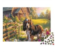 Springer Spaniel Papier Premium Springer Spaniel dans Un Paysage printanier Vibrant Puzzle DIY Cadeau de Noël Amusant pour Enfants de Plus de 12 Ans 52x38cm/1000 pièces