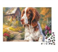 Springer Spaniel Set Puzzle 1000 Pièces, Carton Épais Recy dultes Tous Âges,Décoration de Portrait du Village d'spaniel Décoration Intérieure, Art Mural, Défi Cérébral, Jeu 70x50cm/1000pcs