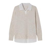 SPRINGFIELD Double Fabric Sweater with Collar and Hem in Poplin Sweatshirt Popelin, Blanc, M Femme