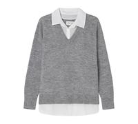SPRINGFIELD Double Fabric Sweater with Collar and Hem in Poplin Sweatshirt Popelin, Gris, L Femme
