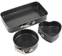 Springform Moule à Gâteau Ensemble de 3 Pcs Moules à Tarte Moules à Pâtisserie Rond/Rectangulaire et Coeur Plaques à Pâtisserie Revêtement Antiadhésif Leakproof Réglable L'ensemble Moule à Charnière