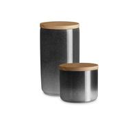 SPRINGLANE Conteneurs de stockage en céramique avec couvercles en bois, couvercles en bois d'hévéa, conteneurs de stockage (Gris misty cliff, Lot de 2)