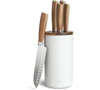 SPRINGLANE Set de couteaux en bois d'acacia, un couteau santoku, un couteau universel, un couteau à légumes, un couteau à pain (Bloc à couteaux en céramique 6 pièces)