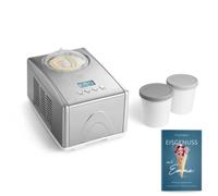 SPRINGLANE Sorbetière Emma 1,5 L avec compresseur auto-refroidissant 150 W, en acier inoxydable avec bac à glaçons amovible, avec livret de recettes (Argent avec récipient gris)