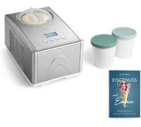 SPRINGLANE Sorbetière Emma 1,5 L avec compresseur auto-refroidissant 150 W, en acier inoxydable avec bac à glaçons amovible, avec livret de recettes (Argent avec récipient menthe)