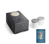 SPRINGLANE Sorbetière Emma 1,5 L avec compresseur auto-refroidissant 150 W, en acier inoxydable avec bac à glaçons amovible, avec livret de recettes (Anthracite avec récipient gris)