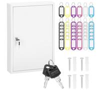 SPRINGOS Armoire à clés 30 x 45 x 8 cm Verrouillable avec porte-clés Boîte pour 64 clés Blanc Mat