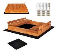 SPRINGOS Bac à Sable avec Banc 140 x 140 cm Couverture Bois Imprégné Bac à Sable pour Enfants