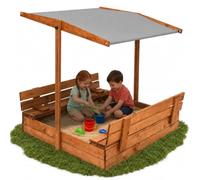 SPRINGOS Bac à Sable en Bois 120x120 cm avec Toit pour Enfants, Marron-Gris