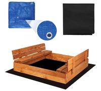 Springos® Bac À Sable En Bois Avec Bancs 120 X 120cm Sol En Non-Tissé Couverture Bois Imprégné Bac À Sable Pour Enfants