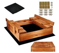 SPRINGOS Bac à Sable pour Enfants en Bois Couverture 2 bancs 98 x 98 cm imprégnés