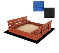 Springos® Bac À Sable Premium Avec Bancs Bois Massif 120 X 120 Cm Bâche De Protection En Géotextile Bois Imprégné