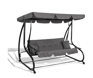 SPRINGOS Balancelle de Jardin 4 Places 220 x 162 cm avec 2 Coussins, Porte-Gobelet et Toit Réglable - Balançoire de Jardin Confortable en Acier pour Terrasse et Jardin, Gris