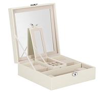 SPRINGOS Boîte à bijoux avec miroir - 25 x 25 x 8,5 cm - En cuir synthétique gaufré - Petit étui