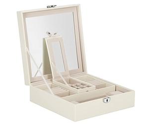 SPRINGOS Boîte à bijoux avec miroir - 25 x 25 x 8,5 cm - En cuir synthétique gaufré - Petit étui