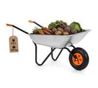 Springos Brouette de 120 L avec pneus à air et bac en acier galvanisé, capacité de charge jusqu'à 100 kg, pour jardin, construction, patio, atelier, couleur argent et orange