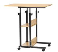 SPRINGOS Bureau réglable en hauteur avec étagères, 80 x 40 cm, marron clair/noir, avec 4 roulettes, charge maximale 20 kg, table compacte pour bureau et bureau à domicile, montage facile