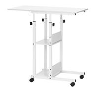 SPRINGOS Bureau réglable en hauteur avec pieds réglables, 80 x 40 cm, blanc/noir, avec 4 roulettes, charge maximale 20 kg, table de travail compacte avec étagères pour bureau et bureau à domicile