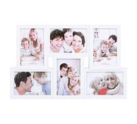 SPRINGOS Cadre Photo Collage 6 Images 44 x 28 cm Grand Cadre Mural Multi Photos en Plastique Blanc Format Paysage