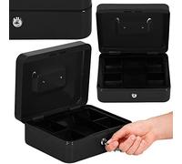 SPRINGOS caisse à argent verrouillable avec clé 30x24x9 cm boîte à monnaie métallique coffre sécurisé portable avec poignée pour espèces documents objets de valeur mallette noire solide