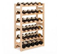 SPRINGOS Cave à vin en bois de pin pour 30 bouteilles - Étagère à vin en bois naturel avec 6 étagères avant et 6 étagères arrières - À monter soi-même - Charge maximale de 60 kg - Parfait pour la