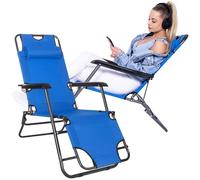 SPRINGOS Chaise Longue, Appui-tête, Chaise Longue de Relaxation, Chaise Longue de Jardin en métal, Pliable Chaise Longue de Loisirs, capacité de Charge jusqu'à 120 kg