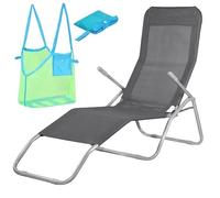 SPRINGOS Chaise longue basculante avec sac en filet de plage - Charge maximale : 120 kg - Sac à jouets de plage - Sac de bain - Sac à anses pour les vacances