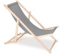 SPRINGOS Chaise longue de jardin avec 3 niveaux de réglage - Structure en bois de hêtre, dossiers interchangeables, poids maximum de l'utilisateur 120 kg, couleur grise, dimensions plié 58 x 124 cm