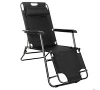 Transat de jardin - Springos® - Chaise longue pliante - Appui-tête - Accoudoirs - Noir