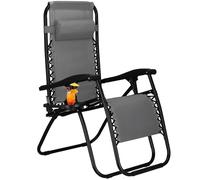 SPRINGOS Chaise longue de jardin pliable Zero Gravity avec appuie-tête, plateau pour boissons et réglage de la position