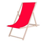SPRINGOS Chaise longue pliante en bois de hêtre - 3 positions de réglage - Avec fermeture de sécurité - Pour balcon, terrasse et plage - Jusqu'à 120 kg - À monter soi-même - Rouge