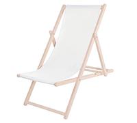 SPRINGOS Chaise longue pliante en bois de hêtre - 3 positions - Fermeture de sécurité - Balcon, terrasse, plage - Jusqu'à 120 kg - À monter soi-même - Blanc