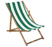 SPRINGOS Chaise longue pliante en bois imprégné Chaise longue pliante Chaise de camping Chaise de plage en bois de hêtre Blanc/Vert 58x124cm
