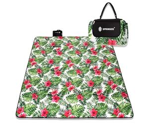 SPRINGOS Couverture de Pique-Nique Imperméable avec Poignée de Transport Couverture de Plage Extérieure Tapis D'assise 200 x 200 cm MulticoloreFleurs d'hibiscus