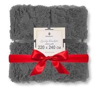 SPRINGOS Couverture plaid jetée de lit en fourrure synthétique peluche double face 200 x 220 cm ou 160 x 200 cm Rose poudré marron clair gris menthe jaune clair beige gris graphite Idée de cadeau