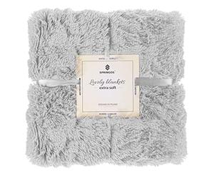 SPRINGOS Couverture plaid jetée de lit en fourrure synthétique peluche double face 200 x 220 cm ou 160 x 200 cm Rose poudré marron clair gris menthe jaune clair beige gris graphite Idée de cadeau