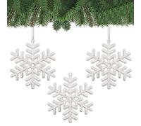 SPRINGOS Décorations pour Sapin de Noël, Flocons de Neige, 9 cm, incassable, Pendentif Sapin de Noël avec Paillettes (Blanc 3 pièces)