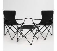 SPRINGOS Ensemble Camping 3 Pièces Noir - Table Pliante + 2 Chaises avec Accoudoirs et Porte-Gobelet, 4,8 kg, Charge 100 kg - Pêche Festival Jardin