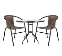SPRINGOS Ensemble de jardin avec table avec trou pour parasol et plateau en verre et 2 chaises en rotin synthétique