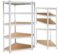 SPRINGOS Étagère d’Angle Métal 124 x 180 x 90 cm, 5 Tablettes MDF Solides, Étagère Lourde, pour Garage, Cave, Atelier, Rangement Stable, Facile à Monter