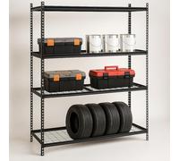 SPRINGOS Étagère en métal - 180 x 150 x 54 cm - Charge maximale : 1600 kg - 4 étages - Pour charges lourdes - Pour garage, cave, atelier - Hauteur réglable - Pieds anti-rayures - Noir