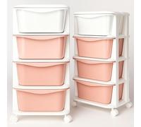 SPRINGOS Étagère en plastique avec 4 tiroirs sur roulettes pour jouets et accessoires, organisateur mobile pour chambre d'enfant, salle de bain